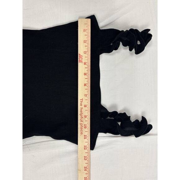 Reformation Ruffle Strap Bodysuit Ribbed Black Size S Coquette Whimsygoth - Picture 3 of 7